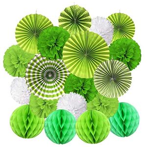 19Pcs/Set Green Hanging Decorations Set Paper Fans Tissue Paper Pom Poms Flower and Honeycomb Balls for Birthday Party Wedding baby boy