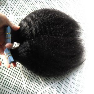 Grov Yaki Tape In Remy Human Hair Extensions Dubbeldragen lim Kinky Straight Skin Weft Hair 40pcs 2.5g / pc