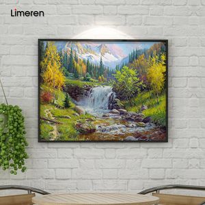 Pittura a olio con i numeri Immagine fai da te Cascata disegno su tela Colorazione a olio a mano Kit di paesaggi Disegno di arte moderna da parete