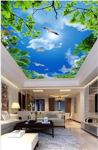 Teto costume 3D céu azul Mural Wallpaper nuvens brancas gaivota sala teto do quarto mural