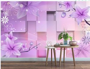 3d personalizado papel de parede da flor da fantasia 3D roxo papéis de parede de fundo TV decoração de parede pintura