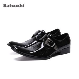 Batzuzhi Scarpe da uomo fatte a mano di lusso Scarpe eleganti in pelle formale Scarpe da lavoro in pelle con fibbia Nero zapatos de hombre, Taglia grande 12