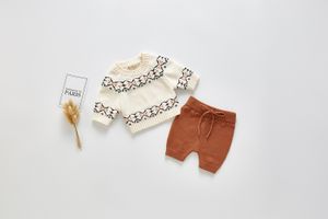 Langarm-Strickshirt für Mädchen aus 100 % Baumwolle + kurze Frühlings-Herbst-Kleidungssets