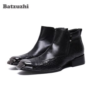 Batzuzhi Zapatos de Hombreファッション黒純正レザーショートブーツジップイタリアタイプ手作りビジネスドレスブーツ、38-46