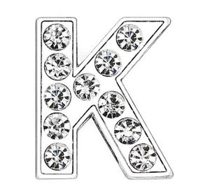 50st / mycket 8mm K Full rhinestones Silver Slide Letter DIY Charms Passform för 8mm Läder Armband Telefonremsor Sl0006