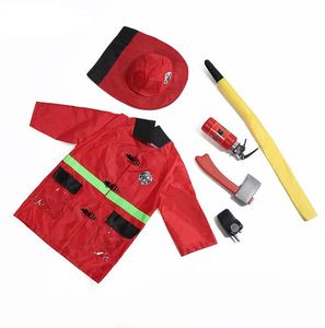 Kids Fire Chief Theme Costume Halloween Cosplay Brandman klä upp Set Fire Fighter Outfit Pretend Roll Spela brandman för 3-7 y barn