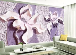 Geprägte moderne Wohnzimmertapeten der purpurroten Magnolie 3d Fernsehhintergrundwand