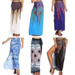 Salia de estilo nacional Indonésia Tailândia Floral Floral Digital Print Travel Light Step Skirts Fashion Tradicional Chegada