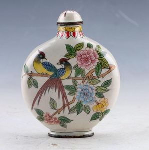 Kina Cloisonne handmålade fågelblomma snusflaskor w qianlong mark