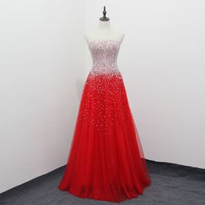 Sexy vestido de noiva vermelho deslumbrante Beads lantejoulas vestidos de noiva longo Strapless Lace-up Voltar vestidos de casamento (enviar com uma anágua)
