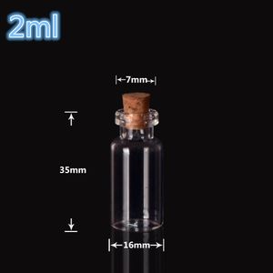 2ml Mini Puste szklane butelki z Cork 16 * 35 * 7mm Mały Wishing Butelka Szklane Słoiki 100szt