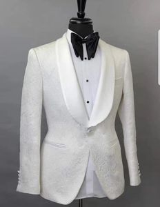 Handsome One Button Ivory Paisley Groom Tuxedos Sjal Lapel Män Passar 2 stycken Bröllop / Prom / Dinner Blazer (Jacka + Byxor + Tie) W889