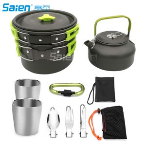 Camping Cookware Kit Camping Pans Portable Cook Set for with Teapot Pot Set Carabiner Camping Cookware Stove with Tea Coffee Cup