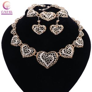 Jewelry Sets African Beads Collar Statement Necklace Earrings Bangle Rings For Women Rhinestone Heart Shape Party Accessories