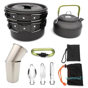 Hurtownie-Outdoor Cookware Zestaw Kemping Naczynia Gotować Karabinek Tableware Naczynia Sztućce Naczynia Turystyka Piknik Zestaw Kemping Naczynia Naczynia