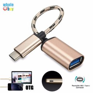 USB 2.0 Kadın Naylon Örgülü Adaptör Sync Veri Şarj OTG Kablo Dönüştürücü Macbook 200pcs için Telefon Laptop için / lot için USB-C 3.1 C Tipi Erkek