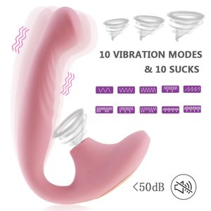 Vibratore per succhiare la vagina a doppia testa 10 velocità Ventosa vibrante Aspirazione del sesso orale Stimolazione del clitoride Masturbazione femminile Giocattoli del sesso J2222