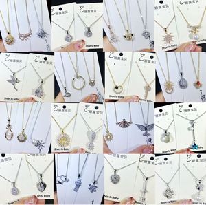 Mixed style Korean Luxury Cubic zirconia CZ Pendant Necklaces crystal diamond Charm Silver plated choker chain For Women Jewelry in Bulk