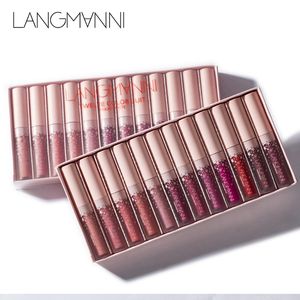 Langmanni varumärke 12pieces läppar makeup matt flytande varaktig läppstift set fuktkräm vattentät läppglans kit utgör kosmetika