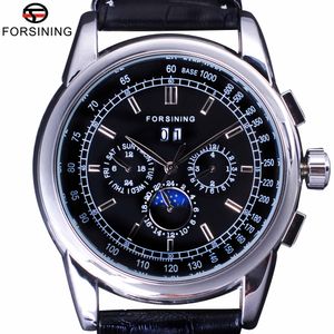 Forsining Luxury Moon Phase Design ShangHai Movement Fashion Casual Wear Automatic Watch Scale Dial Mens Watch Top Brand Luxury