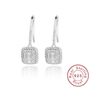 Sólida sólida 925 Sterling Brincos de Prata Square junto Sona Diamante Brincos de Jóias de Casamento para Mulheres