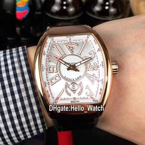 New Saratoge Vanguard Date Rose Gold Case V45 SC DT Whtie Dial Automatic Mens Watch Black Leather/Rubber Strap Sport Watches Hello_Watch