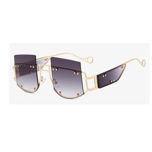 Kvinnor Mode Oversize Solglasögon Square Rimless Men Glasögon Märke UV400 Gradient Vintage Luxury Big Frame Shades