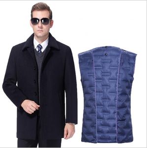 European Winter business Trench Coat casual woolen medium length overcoat thickened detachable liner Jacket clothing For men Weight 100kg