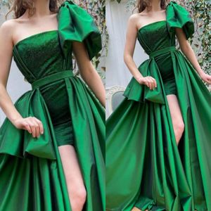 緑の魅力的な有名人のイブニングパーティーガウンワンショルダーレッドカーペットドレスラインサテンロングウエディングドレス
