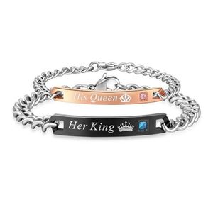 Couple Bracelet Unique Romantic Fashion Jewelry Her King His Queen Letter Crystal Alloy Bracelets For Valentine's Day Gift S130