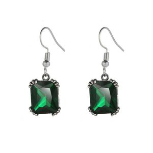 Europa popolare LuckyShine Belle gemme di quarzo verde a forma quadrata Orecchini con ciondolo con gancio in zircone verde placcato argento per le donne Shippng gratuito