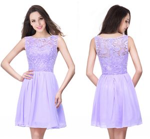 2020 I lager Lilac Chiffon Korta Homecoming Klänningar Billiga Backless Lace Appliqued Cocktail Party Gown Mini Prom Evening Dresses CPS164