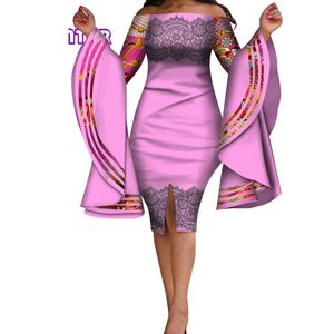 Afrikanisches Kleid für Frauen Sexy Slash Neck Big Flare Sleeve Bodycon Kleider Afrika Bazin Riche Dame Frauen Party Halb-kleid WY3744