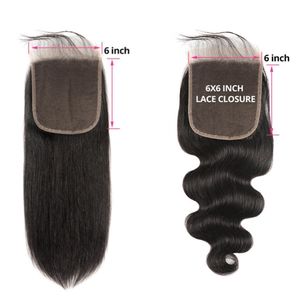 Virgin Brasilian Human Hair 6x6 Lace Closure Straight Body Wave Swiss Lace Remy Human Hair Extensions