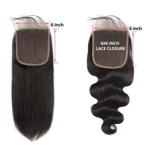 Virgin Brazilian Human Hair 6x6 Lace Fechamento Reta Corpo Onda Swiss Lace Remy Extensões de Cabelo Humano