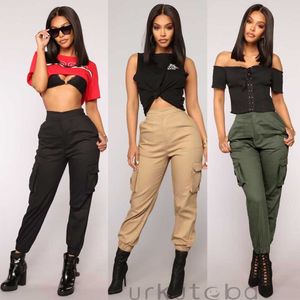 Calças de carga de Streetwear mulheres casuais moda preto moda alta cintura solta calças femininas estilo coreano senhoras calças capri