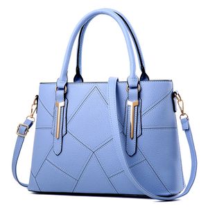 HBP New Casual Plaid Shoulder Bag Fashion Stitching Wild Messenger Female Totes Crossbody Bags Women Leather Handbags Sky Blue