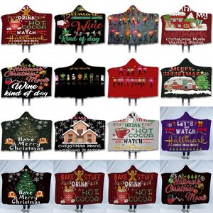 Christmas Hooded Blanket Merry Christmas Wearable Hooded Quilt 3D Printed Kids Winter Plush Cloak Cape Sofa Blankets