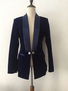 Premium New Style Top Qualität Original Design Damen Persönlichkeit Samt Blazer Jacke Satin Schalkragen Blazer Mantel Outwear Schwarz Marineblau