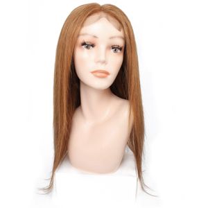 KISSHAIR Straight Human Hair 4x4 Lace Closure Wig #8 Ash Brown #27 Honey Blonde #30 Medium Auburn Brazilian Remy Pre-Plucked