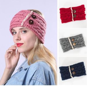 Winter warm crochet headband 6 color women big girls knit headbands with Buttons hairband knitting Warm ear warmer Hair Bands