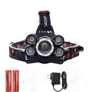 8000LM 5 Head XML T6 LED Reflektor 4MODE Zoom Camping Headlamp USB Akumulatorka Latarka Lampka +18650 Bateria + ładowarka