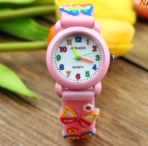 Mode Cartoon Kid Watch 3D Butterfly Flower Silicone Straps Nummer Färgrik Pekare Candy Rubby Student Quartz Armbandsur