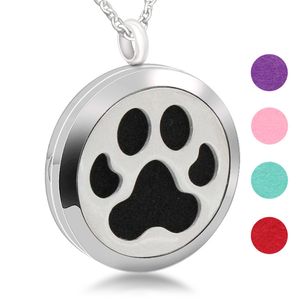 Stainless Steel Perfume Magnet Hollow Dog Foot Pattern Necklace Aroma Charm Pendant