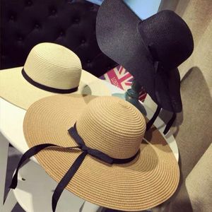 Verão aba larga chapéus de palha grandes chapéus de sol para mulheres proteção uv panamá floppy praia chapéus senhoras arco chapéu protetor solar dobrável sun304b