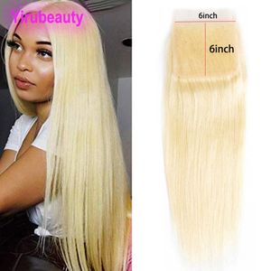 Brazylijska Virgin Hair Blonde Six na sześć koronkowych zamknięcie Middle Trzy wolne części 6x6 Top Closure Prosty 613 Blond Kolor