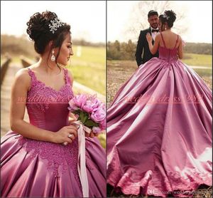 Plus Size Said Mhamad Ball Gown Wedding Dresses Lace Beads Satin Spaghetti Straps Sweep Train Dubai Wedding Dress Bride Gowns