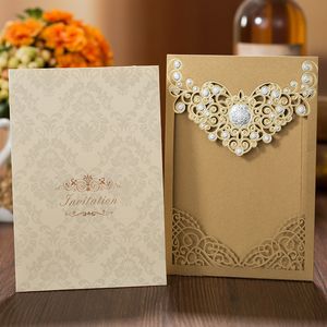Goldene lasergeschnittene hohle Hochzeitseinladung für geschäftliche Verlobung, Geburtstagseinladungskarte, süße 15 Quinceanera-Hochzeitseinladungen