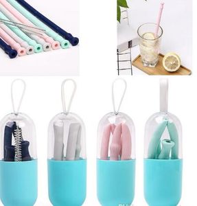 Kısa Kutu Fırça Yeniden kullanılabilir Katlanır Payet İçin Açık Seyahat Mutfak Bar Taşınabilir Drinkware GB152 ile Straw Set İçme Silikon Katlanabilir