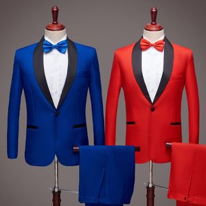 Red Wedding Groom Tuxedos New Style Two Piece Black Shawl Lapel Formal Men Suits Custom Made (Jacket + Pants+Bow)